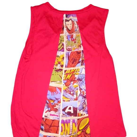 Junior Sz 3-5 Small Marvel Superheroes Mashup Tank w/Sheer Back in Red - Picture 2 of 3